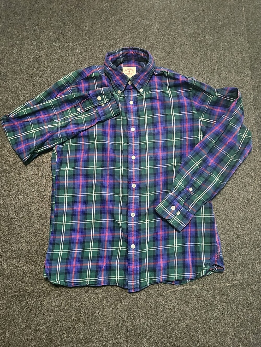 Brooks Brothers Red Fleece Green & Blue Plaid Button-Down Shirt